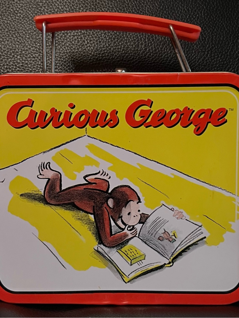 Vintage Curious George Reading 1998 Collectible MINI Tin LunchBox Toy Storage 5"